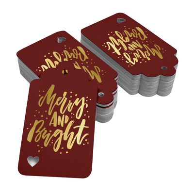 Etiquetas Pendentes de Papel para Lembrancinhas de Natal 'Merry and Bright' com Foil para Artesanato - Inkdotpot 50 Etiquetas Metalizadas / Vermelho - Prata