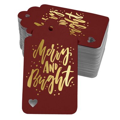 Etiquetas Pendentes de Papel para Lembrancinhas de Natal 'Merry and Bright' com Foil para Artesanato - Inkdotpot 50 Etiquetas Metalizadas / Vermelho - Prata