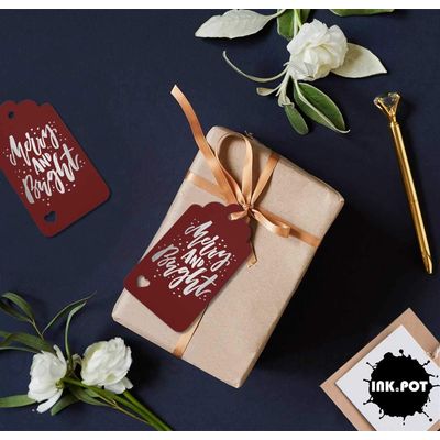 Etiquetas Pendentes de Papel para Lembrancinhas de Natal 'Merry and Bright' com Foil para Artesanato - Inkdotpot 50 Etiquetas Metalizadas / Vermelho - Prata