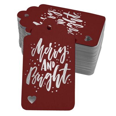 Etiquetas Pendentes de Papel para Lembrancinhas de Natal 'Merry and Bright' com Foil para Artesanato - Inkdotpot 50 Etiquetas Metalizadas / Vermelho - Prata