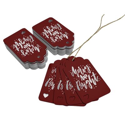 Etiquetas Pendentes de Papel para Lembrancinhas de Natal 'Merry and Bright' com Foil para Artesanato - Inkdotpot 50 Etiquetas Metalizadas / Vermelho - Prata