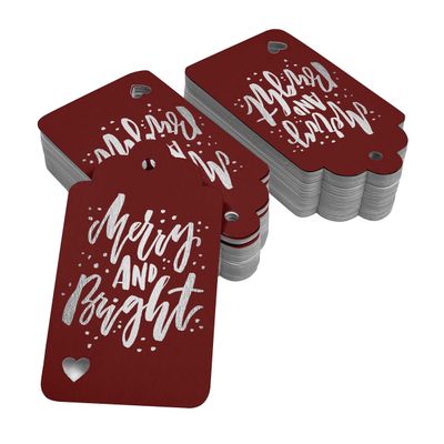 Etiquetas Pendentes de Papel para Lembrancinhas de Natal 'Merry and Bright' com Foil para Artesanato - Inkdotpot 50 Etiquetas Metalizadas / Vermelho - Prata