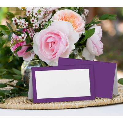 Pacote com 24 Cartões Tenda Sólidos para Casamento, Ação de Graças, Natal, Catering e Buffet - Cartões de Nome (Roxo) - Inkdotpot 10,16 Cm × 8,89 Cm / Roxo