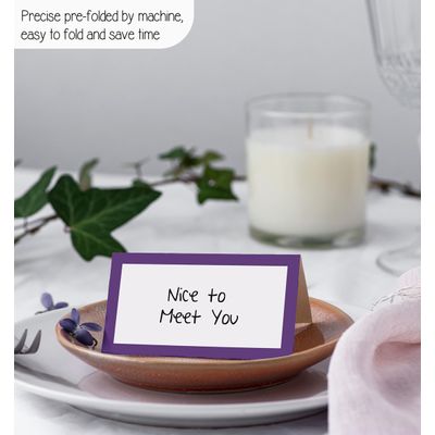 Pacote com 24 Cartões Tenda Sólidos para Casamento, Ação de Graças, Natal, Catering e Buffet - Cartões de Nome (Roxo) - Inkdotpot 10,16 Cm × 8,89 Cm / Roxo