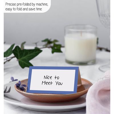 Pacote com 24 Cartões Tenda Sólidos para Mesa para Casamento, Ação de Graças, Natal, Buffet e Catering, Cartões de Nome (Azul) - Inkdotpot 10,16 Cm × 8,89 Cm / Azul