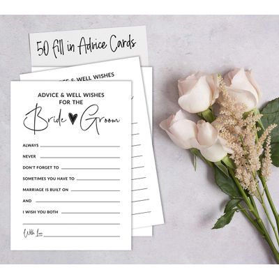 Pacote com 50 Cartões Brancos Clássicos de Conselhos e Desejos para a Noiva e o Noivo, Jogo de Casamento Sr. e Sra., 13 x 18 cm - Inkdotpot 12,7 Cm × 17,78 Cm / Branco