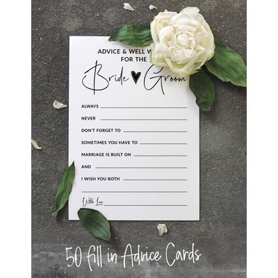 Pacote com 50 Cartões Brancos Clássicos de Conselhos e Desejos para a Noiva e o Noivo, Jogo de Casamento Sr. e Sra., 13 x 18 cm - Inkdotpot 12,7 Cm × 17,78 Cm / Branco
