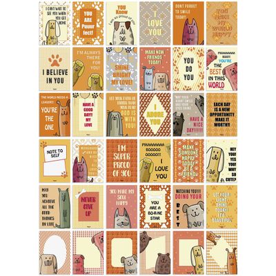 36 Bilhetes para Lancheira para Crianças e Adolescentes, Frases Inspiradoras Diárias, Afirmações Positivas, Tema Cachorro - Inkdotpot 8,89 Cm × 6,35 Cm / Laranja