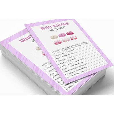Pacote com 50 'Quem Conhece Melhor o Papai' - Jogos, Atividades e Decorações Tema de Doces para Chá de Bebê - Inkdotpot 12,7 Cm × 17,78 Cm / Branco