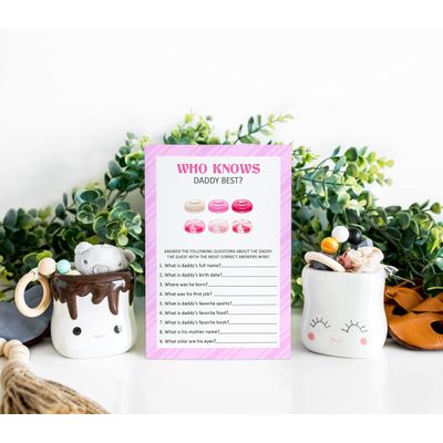 Pacote com 50 'Quem Conhece Melhor o Papai' - Jogos, Atividades e Decorações Tema de Doces para Chá de Bebê - Inkdotpot 12,7 Cm × 17,78 Cm / Branco