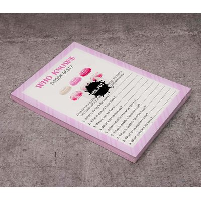 Pacote com 50 'Quem Conhece Melhor o Papai' - Jogos, Atividades e Decorações Tema de Doces para Chá de Bebê - Inkdotpot 12,7 Cm × 17,78 Cm / Branco