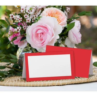 Pacote com 24 Cartões de Tenda Sólidos para Mesas, Cartões de Lugar para Casamento, Ação de Graças, Natal e Buffet (Vermelho) - Inkdotpot 10,16 Cm × 8,89 Cm / Vermelho