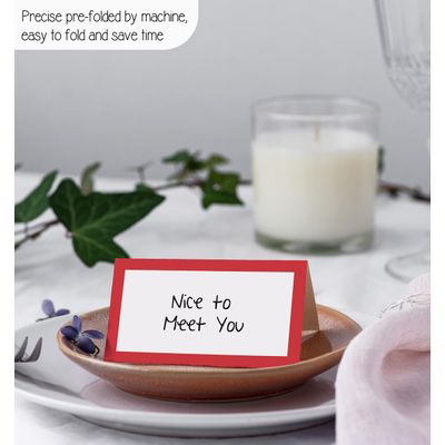 Pacote com 24 Cartões de Tenda Sólidos para Mesas, Cartões de Lugar para Casamento, Ação de Graças, Natal e Buffet (Vermelho) - Inkdotpot 10,16 Cm × 8,89 Cm / Vermelho