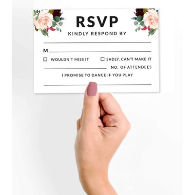 Cartões-Postais RSVP (50) 10 x 15 cm em Branco, Verso para Envio, Cartões de Resposta para Casamento Estampa Floral e Folhagens - Inkdotpot 10,16 Cm × 15,24 Cm / Branco