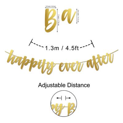 Bandeirolas Cursivas em Relevo Prensado 'Happily Ever After' Banner Metálico Dourado para Casamento e Festa - Inkdotpot Dourado