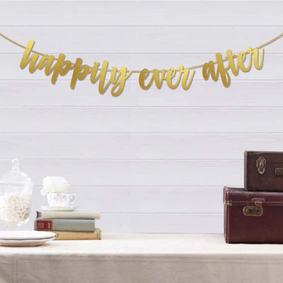 Bandeirolas Cursivas em Relevo Prensado 'Happily Ever After' Banner Metálico Dourado para Casamento e Festa - Inkdotpot Dourado