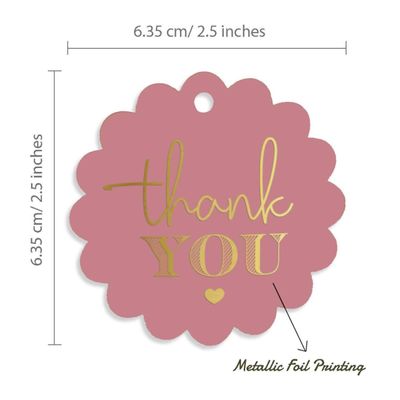 Tags de Papel 'Thank You' para Lembrancinhas de Chá de Noiva com Acabamento em Foil para Pendurar - Inkdotpot 100 Etiquetas Metalizadas / Rosa - Dourado