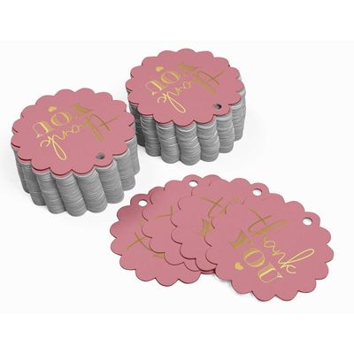 Tags de Papel 'Thank You' para Lembrancinhas de Chá de Noiva com Acabamento em Foil para Pendurar - Inkdotpot 100 Etiquetas Metalizadas / Rosa - Dourado