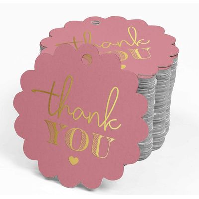 Tags de Papel 'Thank You' para Lembrancinhas de Chá de Noiva com Acabamento em Foil para Pendurar - Inkdotpot 100 Etiquetas Metalizadas / Rosa - Dourado