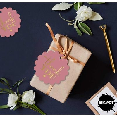Tags de Papel 'Thank You' para Lembrancinhas de Chá de Noiva com Acabamento em Foil para Pendurar - Inkdotpot 100 Etiquetas Metalizadas / Rosa - Dourado