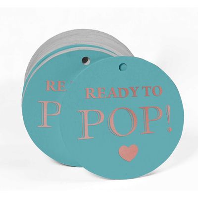 Etiquetas de Papel para Lembrancinhas de Chá de Bebê 'Ready to Pop' com Foil Artesanal para Pendurar - Inkdotpot 50 Etiquetas Metalizadas / Azul - Ouro Rosé