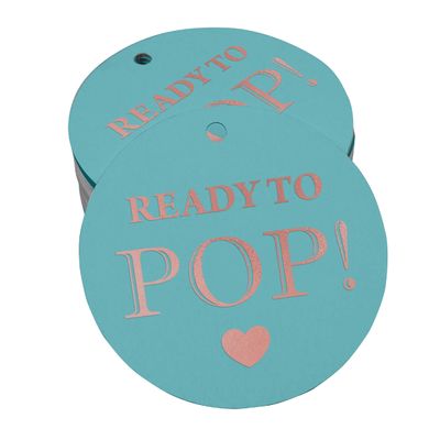 Etiquetas de Papel para Lembrancinhas de Chá de Bebê 'Ready to Pop' com Foil Artesanal para Pendurar - Inkdotpot 50 Etiquetas Metalizadas / Azul - Ouro Rosé