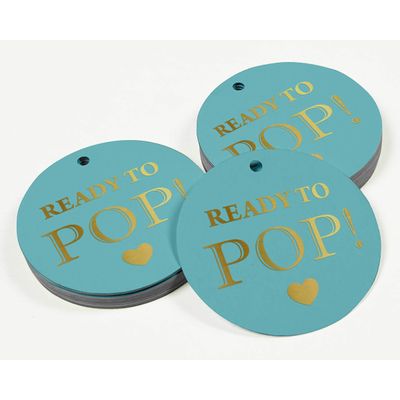 Etiquetas de Papel para Lembrancinhas de Chá de Bebê 'Ready to Pop' com Foil Artesanal para Pendurar - Inkdotpot 50 Etiquetas Metalizadas / Azul - Ouro Rosé