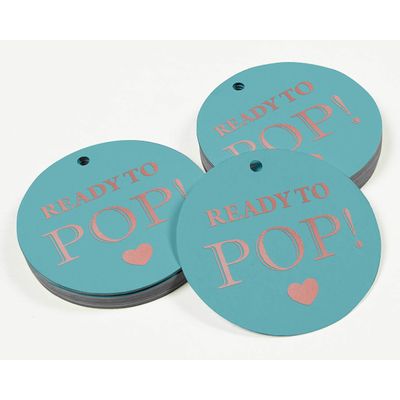 Etiquetas de Papel para Lembrancinhas de Chá de Bebê 'Ready to Pop' com Foil Artesanal para Pendurar - Inkdotpot 50 Etiquetas Metalizadas / Azul - Ouro Rosé