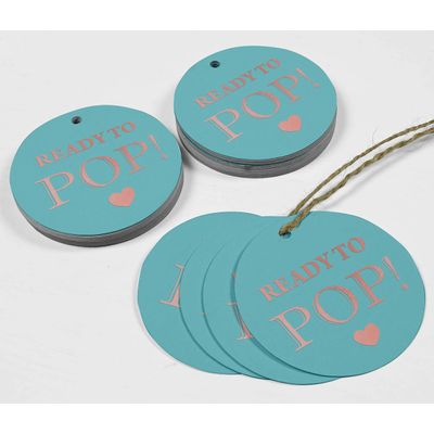 Etiquetas de Papel para Lembrancinhas de Chá de Bebê 'Ready to Pop' com Foil Artesanal para Pendurar - Inkdotpot 50 Etiquetas Metalizadas / Azul - Ouro Rosé