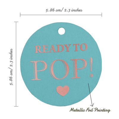 Etiquetas de Papel para Lembrancinhas de Chá de Bebê 'Ready to Pop' com Foil Artesanal para Pendurar - Inkdotpot 50 Etiquetas Metalizadas / Azul - Ouro Rosé