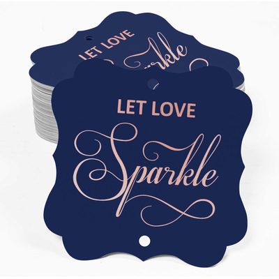 Etiquetas de Papel para Casamento 'Let Love Sparkle' DIY, Formato Bracket, Foil, para Pendurar - Inkdotpot 100 Etiquetas Metalizadas / Azul - Ouro Rosé