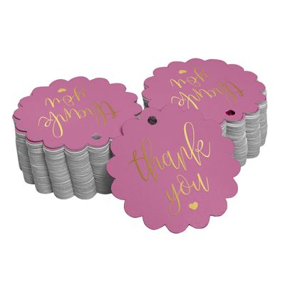Etiquetas de Papel 'Thank You' para Lembrancinhas de Chá de Noiva com Foil para Artesanato e para Pendurar - Inkdotpot 100 Etiquetas Metalizadas / Rosa - Dourado