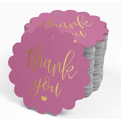 Etiquetas de Papel 'Thank You' para Lembrancinhas de Chá de Noiva com Foil para Artesanato e para Pendurar - Inkdotpot 100 Etiquetas Metalizadas / Rosa - Dourado