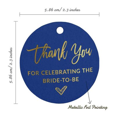 Agradecemos por Celebrar a Noiva - Etiquetas Pendentes Metalizadas para Lembrancinhas em Garrafas - Inkdotpot 100 Etiquetas Metalizadas / Azul - Dourado