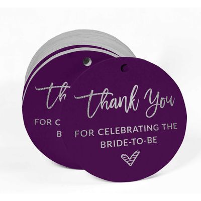 Obrigada por Celebrar a Noiva, Etiqueta para Garrafa de Chá de Noiva Metalizada, Etiqueta Pendente de Lembrancinha - Inkdotpot 50 Etiquetas Metalizadas / Roxo - Prata