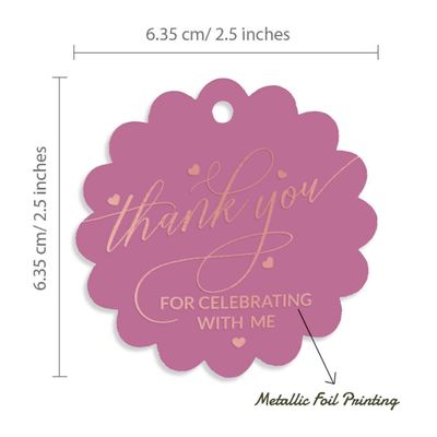 Etiqueta Metalizada de Lembrancinha para Garrafa de Aniversário 'Obrigado por Celebrar Comigo' - Inkdotpot 50 Etiquetas Metalizadas / Rosa - Ouro Rosé