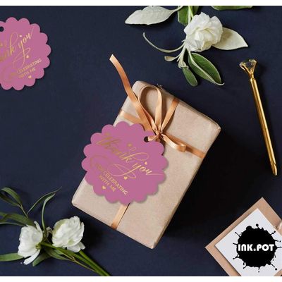 Etiqueta Metalizada de Lembrancinha para Garrafa de Aniversário 'Obrigado por Celebrar Comigo' - Inkdotpot 50 Etiquetas Metalizadas / Rosa - Ouro Rosé