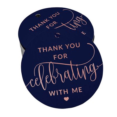 Etiquetas de Garrafa 'Obrigado por Celebrar Comigo' para Lembrancinha de Aniversário, Metalizadas - Inkdotpot 50 Etiquetas Metalizadas / Azul - Ouro Rosé