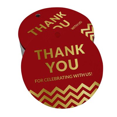 Obrigado por Celebrar Conosco - Chá de Noiva/Bebê/Aposentadoria/Casamento/Aniversário - Tag Metalizada para Garrafa e Lembrança - Inkdotpot 100 Etiquetas Metalizadas / Vermelho - Dourado