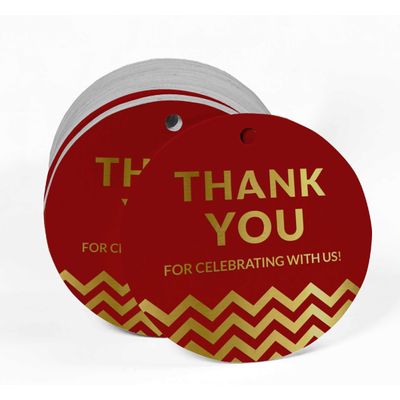 Obrigado por Celebrar Conosco - Chá de Noiva/Bebê/Aposentadoria/Casamento/Aniversário - Tag Metalizada para Garrafa e Lembrança - Inkdotpot 100 Etiquetas Metalizadas / Vermelho - Dourado