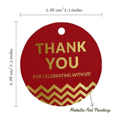 Obrigado por Celebrar Conosco - Chá de Noiva/Bebê/Aposentadoria/Casamento/Aniversário - Tag Metalizada para Garrafa e Lembrança - Inkdotpot 100 Etiquetas Metalizadas / Vermelho - Dourado