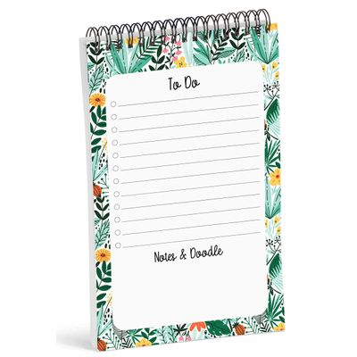 Bloco de Tarefas 15 x 23 cm, Espiral Floral, Checklist Diário, Organizador/Planejador Motivacional Destacável (50 Folhas) - Inkdotpot 15,24 Cm × 22,86 Cm / Verde