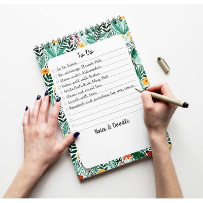 Bloco de Tarefas 15 x 23 cm, Espiral Floral, Checklist Diário, Organizador/Planejador Motivacional Destacável (50 Folhas) - Inkdotpot 15,24 Cm × 22,86 Cm / Verde