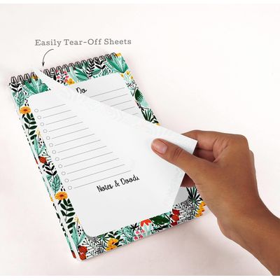 Bloco de Tarefas 15 x 23 cm, Espiral Floral, Checklist Diário, Organizador/Planejador Motivacional Destacável (50 Folhas) - Inkdotpot 15,24 Cm × 22,86 Cm / Verde