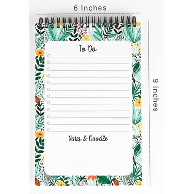 Bloco de Tarefas 15 x 23 cm, Espiral Floral, Checklist Diário, Organizador/Planejador Motivacional Destacável (50 Folhas) - Inkdotpot 15,24 Cm × 22,86 Cm / Verde