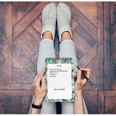 Bloco de Tarefas 15 x 23 cm, Espiral Floral, Checklist Diário, Organizador/Planejador Motivacional Destacável (50 Folhas) - Inkdotpot 15,24 Cm × 22,86 Cm / Verde