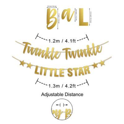 Brilha, Brilha, Estrelinha Bandeirinhas Cursivas Pré-Montadas Douradas Metálicas Decoração para Chá de Bebê e Revelação do Sexo - Inkdotpot Dourado