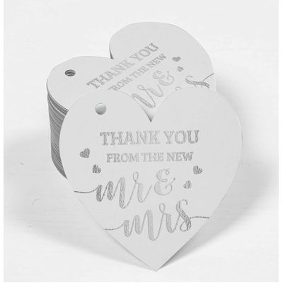 Etiqueta de Papel 'Thank You From The New' para Lembrancinha de Casamento com Foil para Pendurar - Inkdotpot 50 Etiquetas Metalizadas / Branco - Prata
