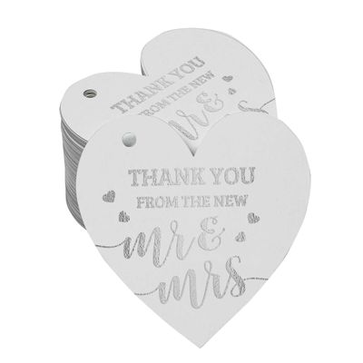 Etiqueta de Papel 'Thank You From The New' para Lembrancinha de Casamento com Foil para Pendurar - Inkdotpot 50 Etiquetas Metalizadas / Branco - Prata