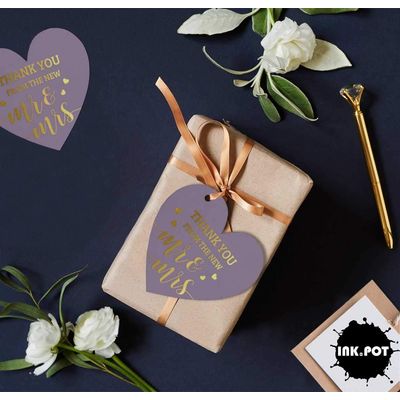 Etiqueta de Garrafa para Casamento 'Thank You From The New' em Metalizado para Lembrancinhas - Inkdotpot 100 Etiquetas Metalizadas / Roxo - Prata